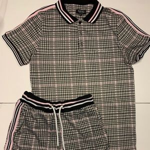 Man Black and Pink collared shirt and Shorts fit